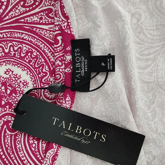 New Talbots Magenta & White Paisley Print Scooped Neck Short Sleeve Top Small P - Picture 6 of 7